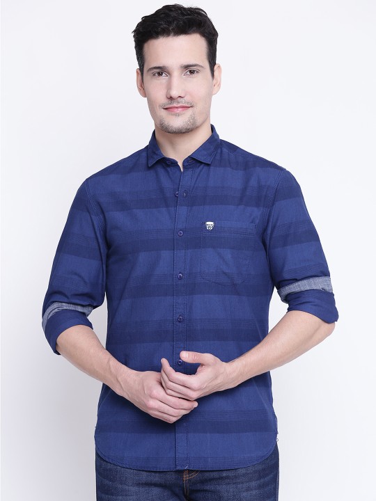 Men Blue Striped Casual Shirt 38