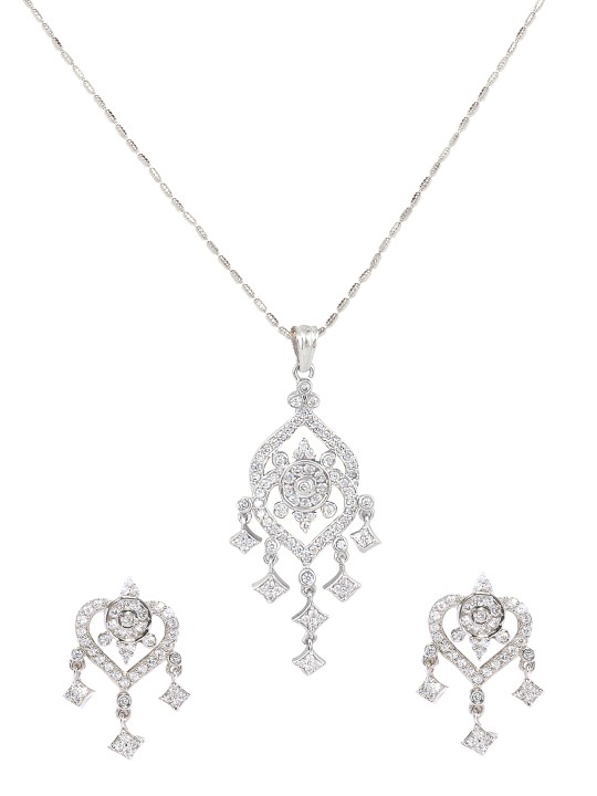Women Silver-Toned Stone-Studded Jewellery Set