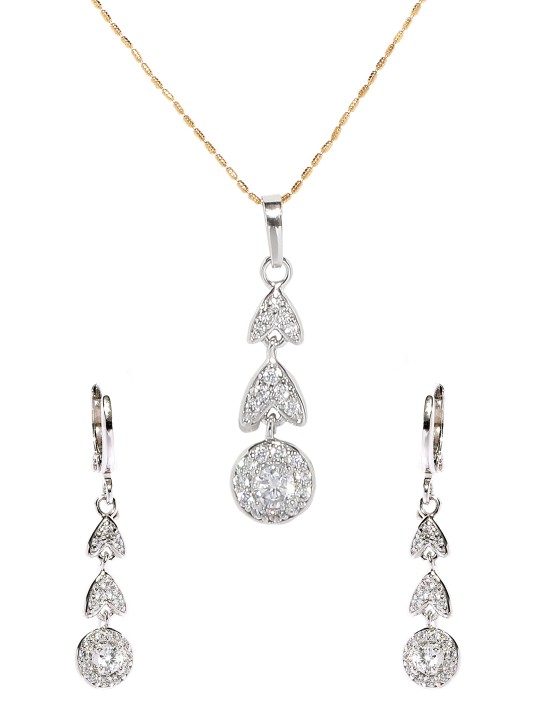 Women Silver-Toned Stone-Studded Jewellery Set