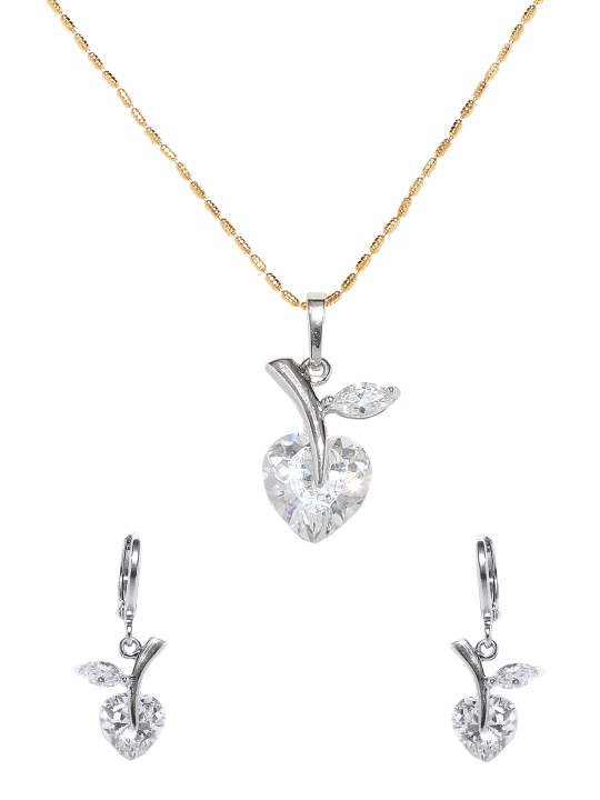 Women Silver-Toned Stone-Studded Jewellery Set
