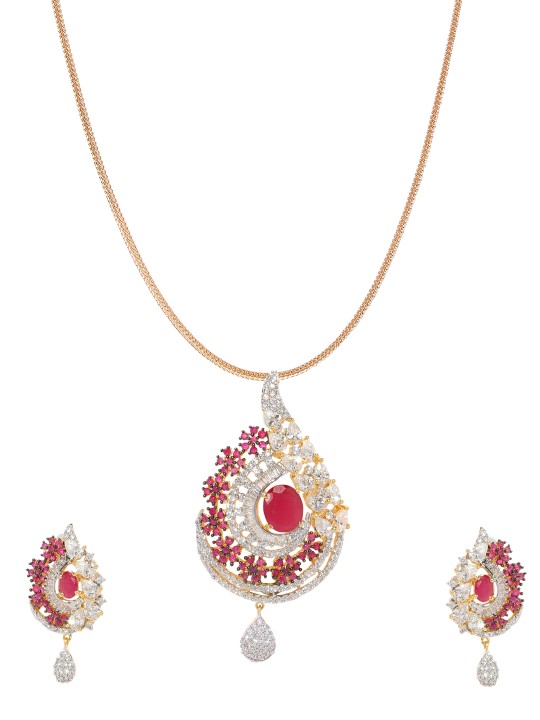 Women Gold-Toned & Red Stone-Studded Jewellery Set