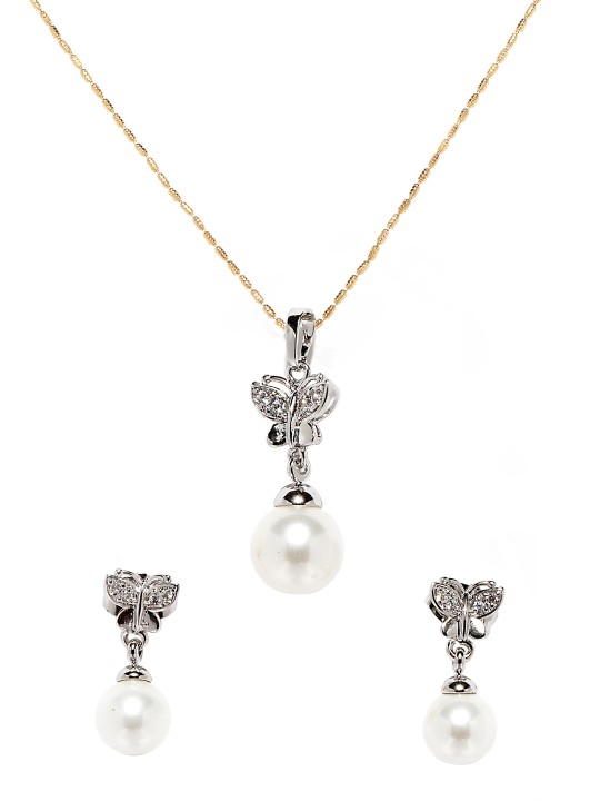 Women Silver-Toned Stone-Studded Jewellery Set