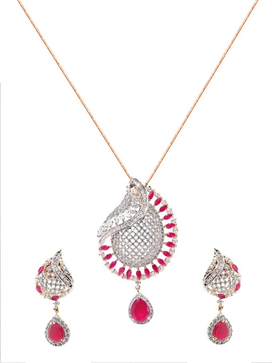 Women Gold-Toned & Pink Stone-Studded Jewellery Set