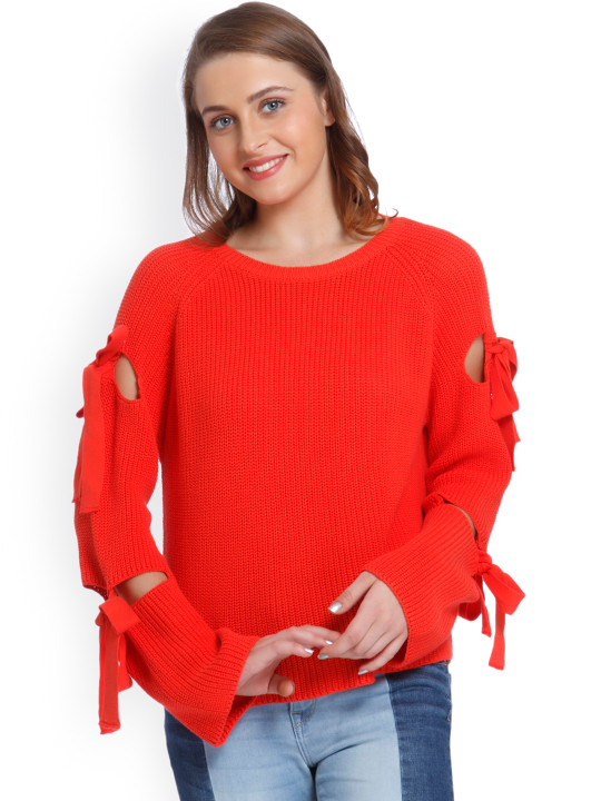 Women Red Self-Design Sweatshirt L