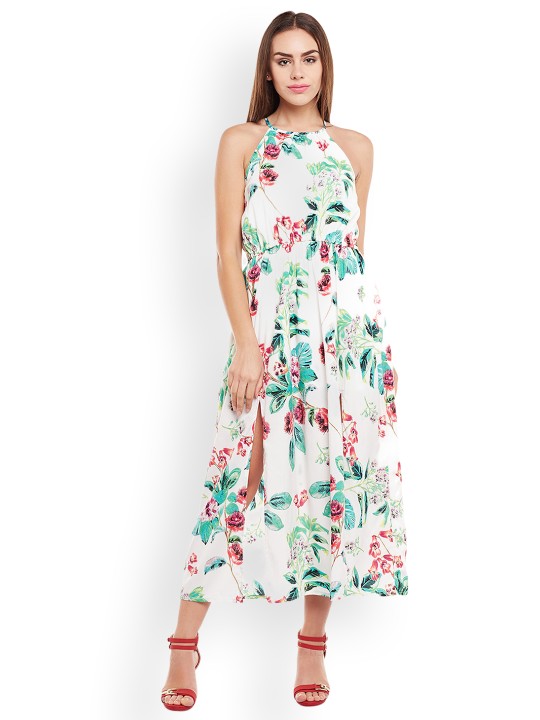 Women White Printed Maxi Dress S
