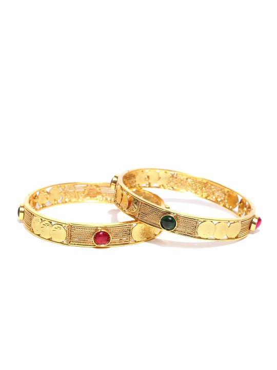 Set of 2 Red & Green Gold-Plated Stone-Studded Bangles 2.4