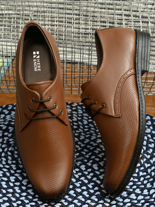 HERE&NOW Men Tan Brown Textured Formal Derbys