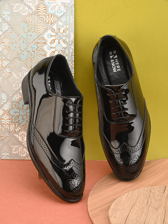 HERE&NOW Men Black Perforated Formal Brogues