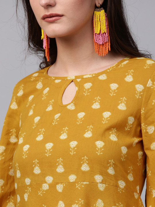 aks mustard yellow printed maxi dress