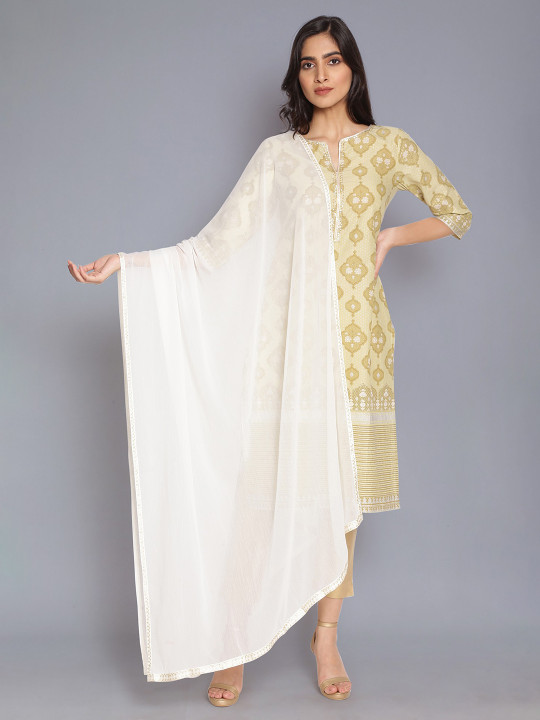 W Off White Dupatta With Taping Border