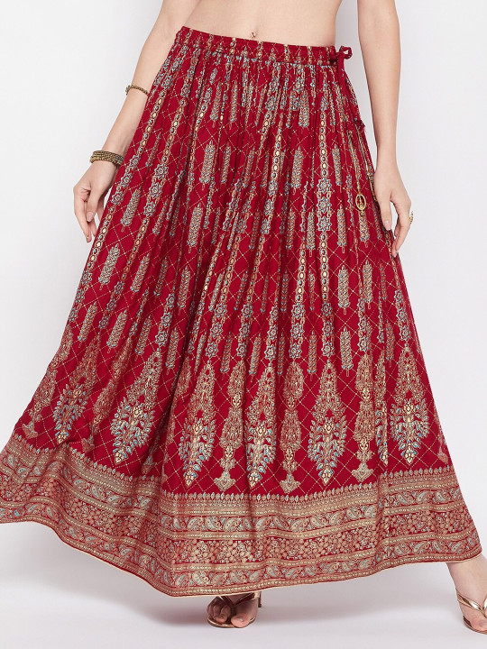 Clora Creation Floral Printed Flared Maxi Skirt