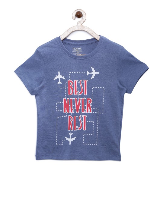 Boys Blue Printed Round Neck T-shirt 1Y