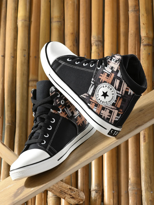 sneakers villa Women Printed Mid Top Comfort Insole Contrast Sole Sneakers