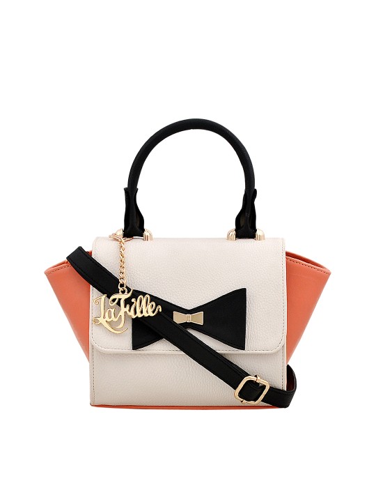 White Colourblocked Handheld Bag