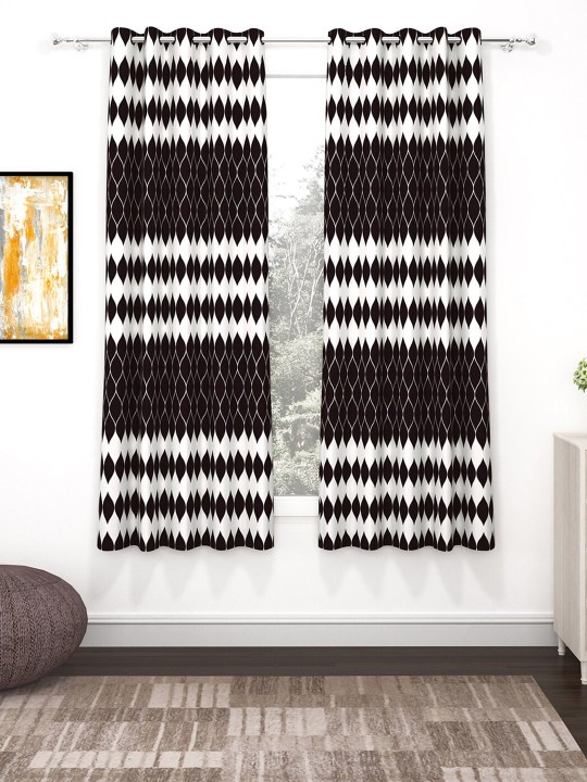 Story@Home Nature Black & White 2 Pieces Geometric Printed Window Curtains