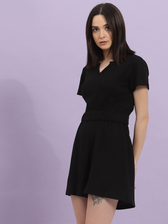 Rigo Split Crew Neck Short Sleeves Cotton Basic Jumpsuit