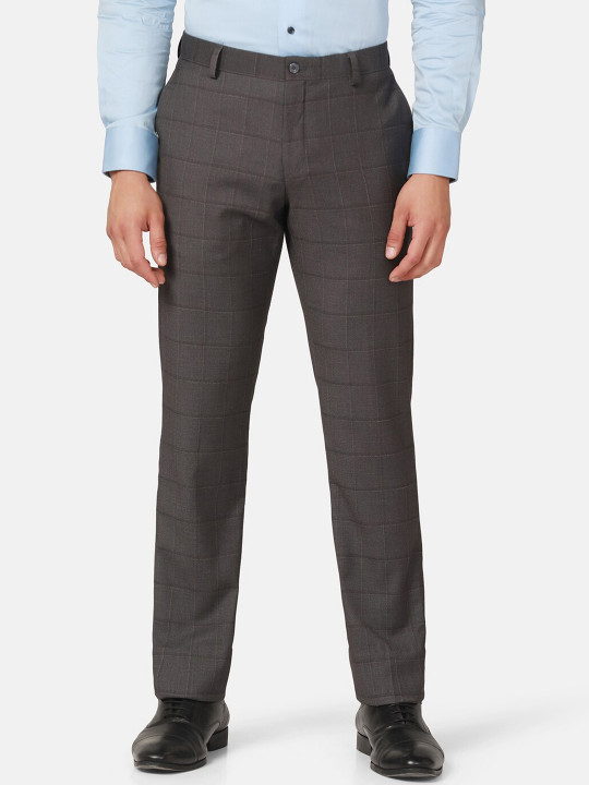 Blackberrys Men Checked Mid-Rise B-95 Slim Fit Formal Trousers
