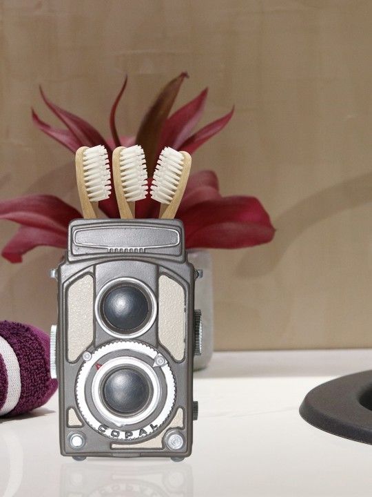 Brown, Cream & Grey Electronic Equipment Toothbrush Holder