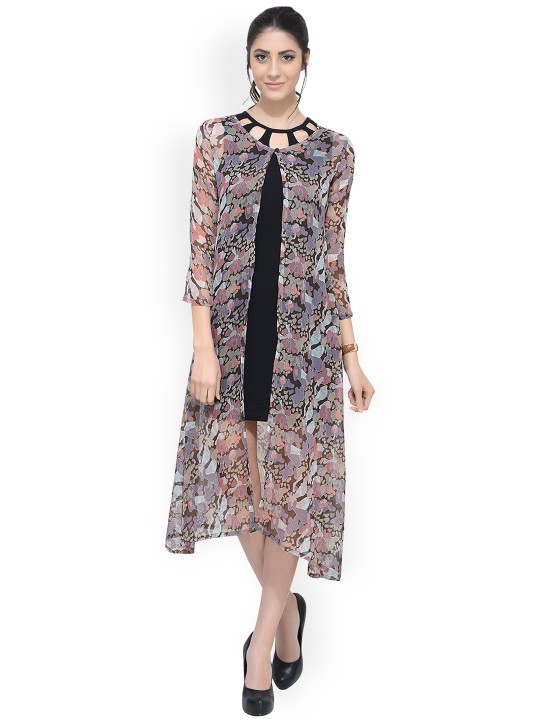Multicoloured Printed Open Front Shrug S