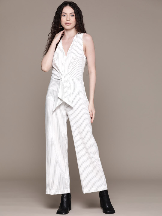 MANGO Striped Tie-Up Basic Jumpsuit