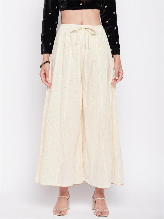 Clora Creation Women Embellished Wide leg Cotton Palazzos