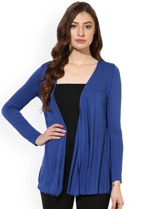 Blue Solid Open Front Shrug S