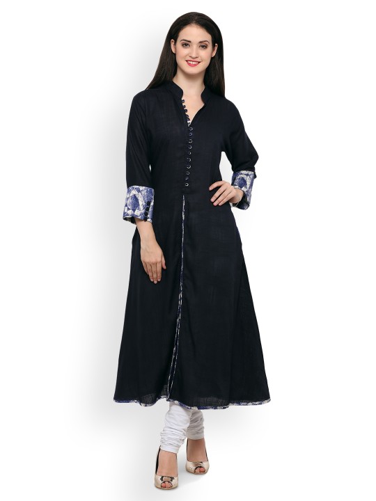 Women Black Solid A-Line Kurta S
