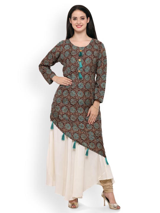 Women Brown Printed A-Line Kurta S
