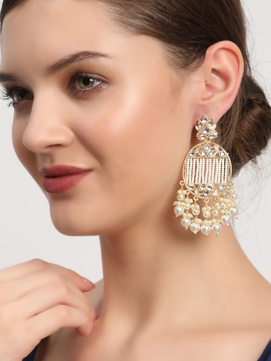 Anouk White Classic Gold-Plated Drop Earrings
