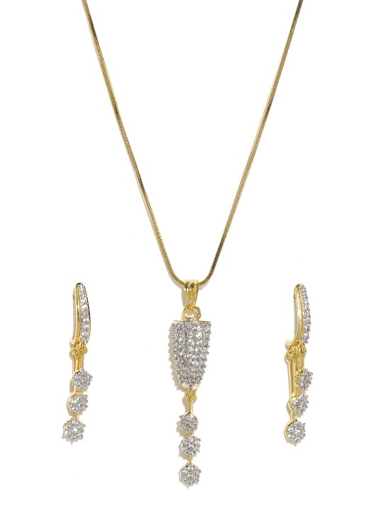 Gold-Plated CZ Stone-Studded Jewellery Set