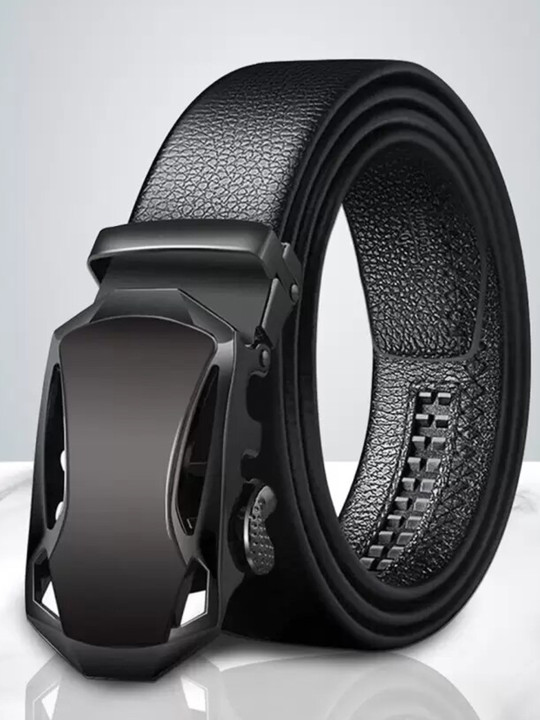 men black textured artificial leather formal belt