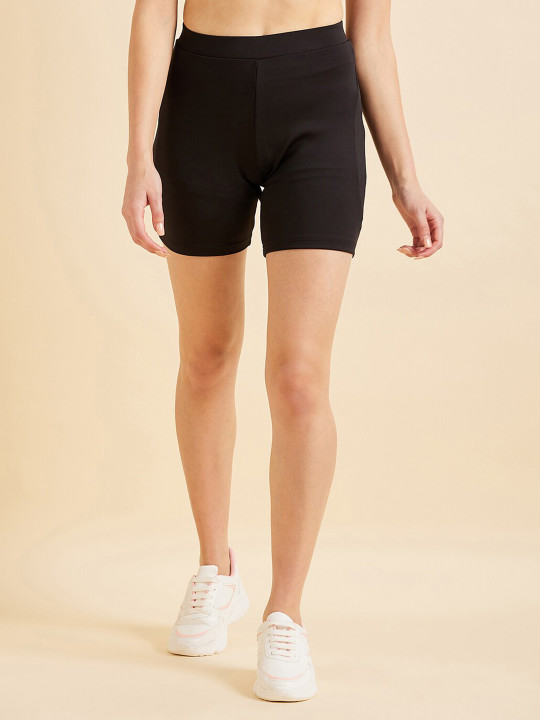 Sweet Dreams Women Black Mid-Rise Lounge Shorts