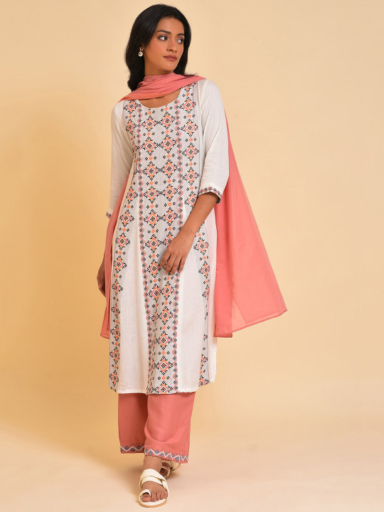 W Orange & Pink Pure Cotton Dupatta