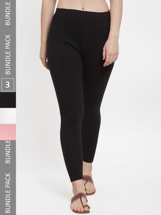 GRACIT Women Pack Of 3 Ankle-Length Cotton Lycra Leggings
