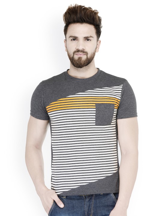 Men Grey Printed Round Neck T-shirt M