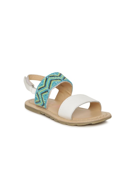 Girls White & Green Comfort Sandals 24