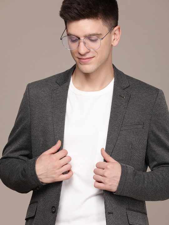 Nautica Self Design Textured Single-Breasted Casual Blazer