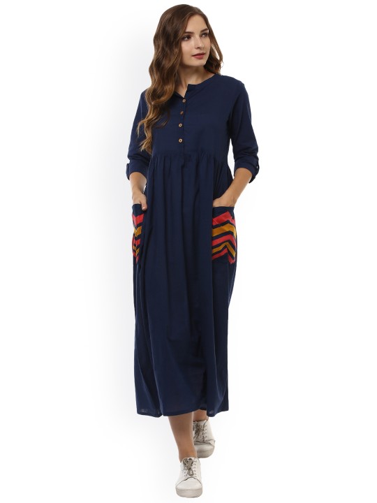 Women Blue Solid Maxi Dress S