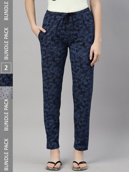 Kryptic Women Pack of 2 Printed Pure Cotton Lounge Pants