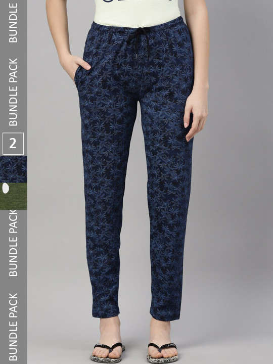 Kryptic Women Pack Of 2 Printed Pure Cotton Lounge Pants
