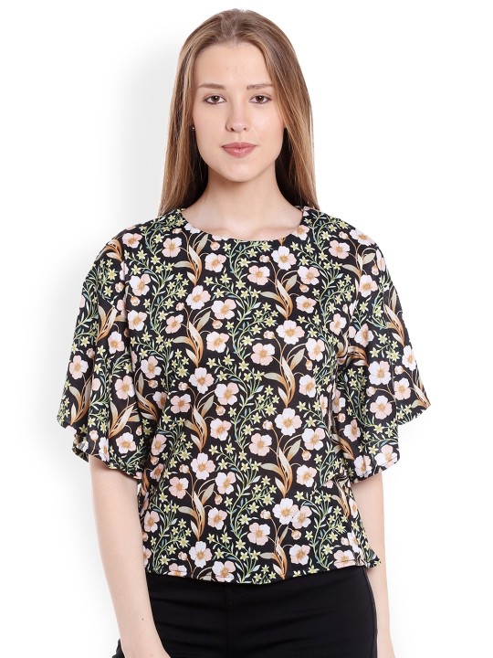 Women Black Printed Boxy Top