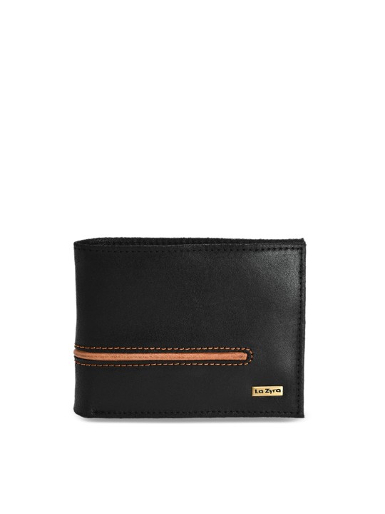 Men Black Solid Two Fold Wallet