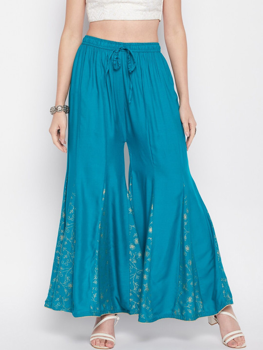 Clora Creation Women Ethnic Motifs Printed Hem Design Flared Palazzos