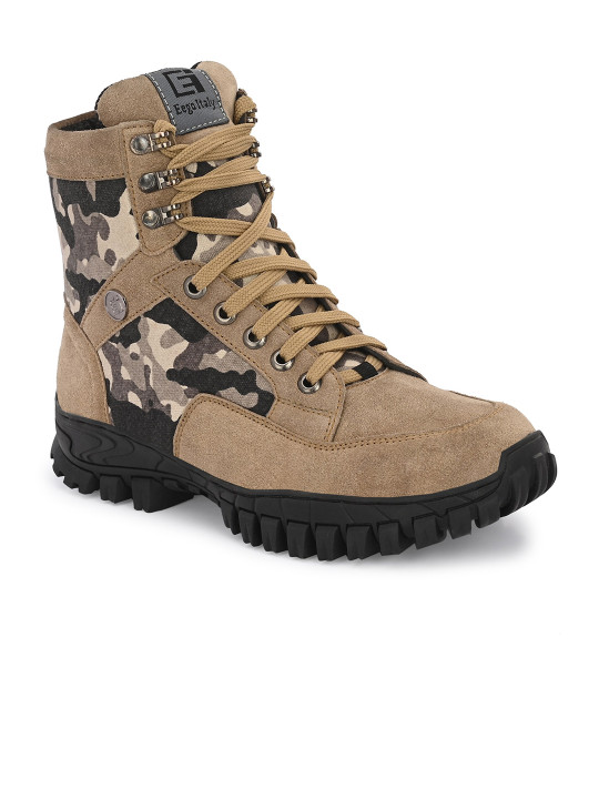 Men Printed Leather High-Top Hiking Boots