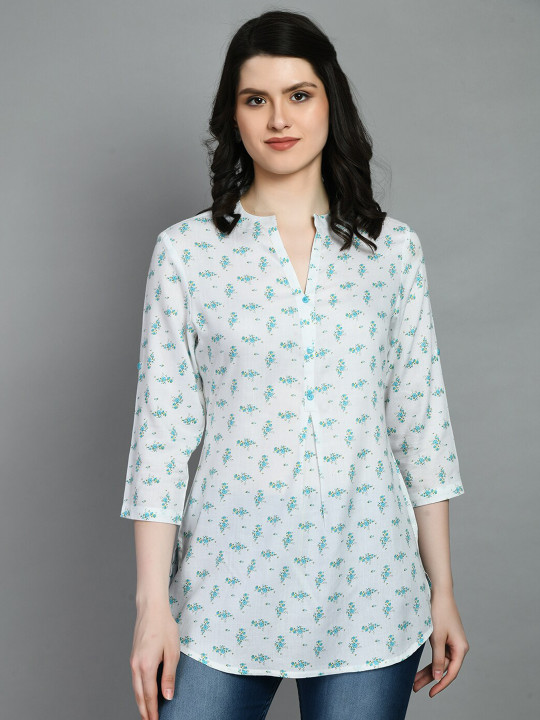 MEESAN Mandarin Collar Floral Printed Tunic