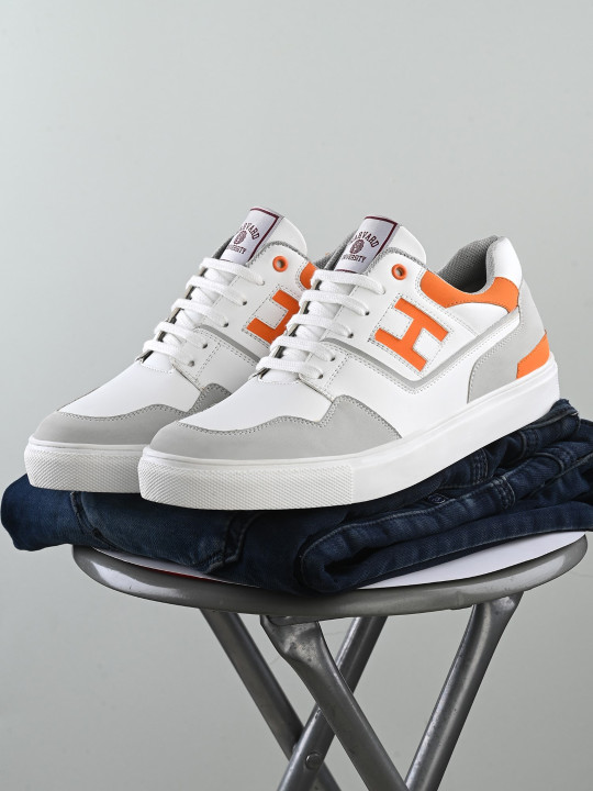 Harvard Men White And Orange Colourblocked Lightweight Sneakers