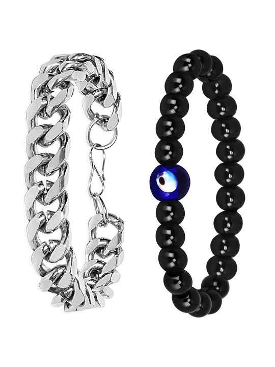 Mikado Men 2Pcs Silver-Plated Bracelet