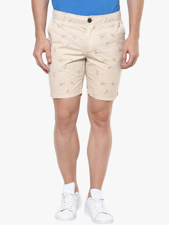 Men Beige Printed Regular Fit Regular Shorts 28