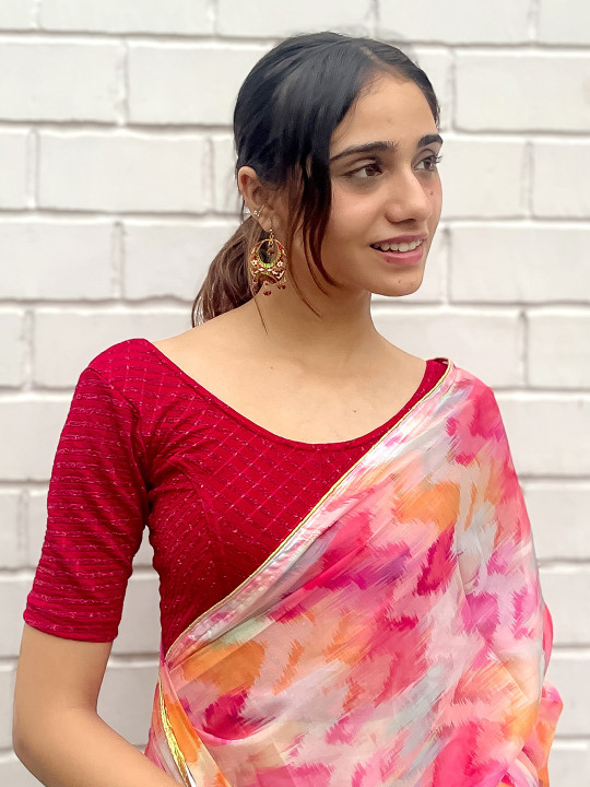 Bindigasm's Advi Jacquard Zari Striped Stretchable Saree Blouse