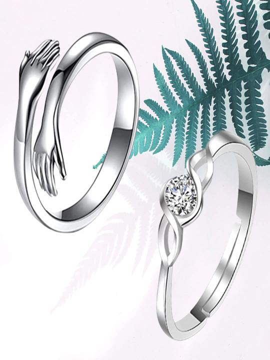 UNIVERSITY TRENDZ Set Of 2 Silver-Plated Finger Rings